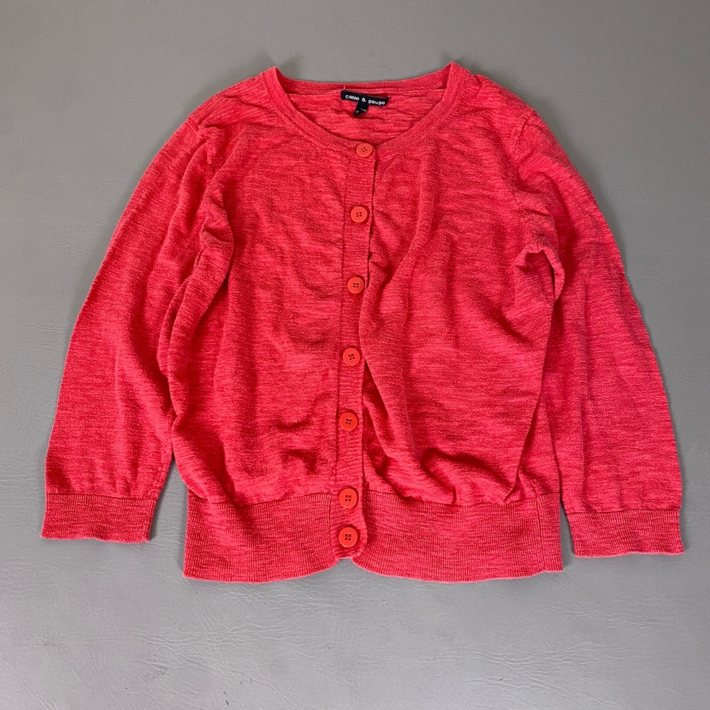 Cable & Gauge Cardigan Women's XL Coral Pink Slub Knit 3/4 Sleeve Button Front